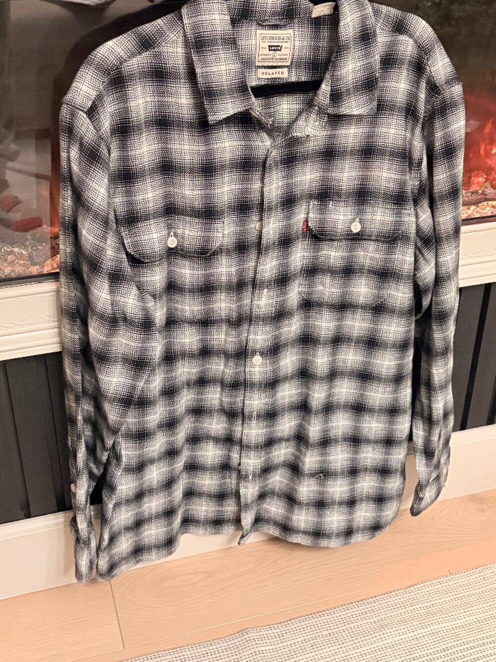 Levi's Jackson Worker Relaxed Black White Plaid Shirt Men's L